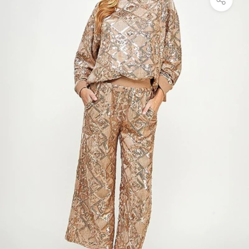 Seen and Be Seen Gold Sequins and Velvet sweat set